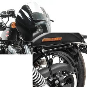 Set: Lampenmaske für Harley Dyna Wide Glide / Low Rider / S Lichtmaske Craftride Q1 klar + Satteltaschenhalter für Harley Dyna Wide Glide 93-17 links-rechts Craftride_1