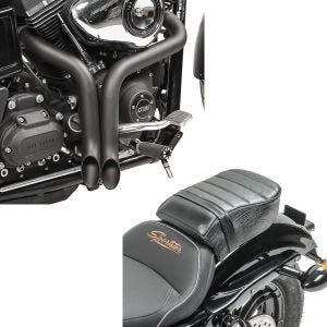Set: Craftride Auspuff Harley Davidson Sportster 883 Iron 09-20 Drag Pipe schwarz + Sozius Sitz mit Polsterung für Harley Sportster Forty-Eight 48/ 883 Iron Craftride_1