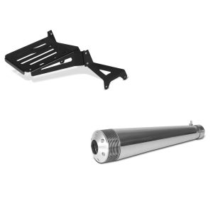 Set: Gepäckträger für Indian Scout / Sixty 15-21 Gepäckbrücke Craftride schwarz + Craftride Endschalldämpfer Indian Scout Sixty Auspuff Boost Edelstahl_1