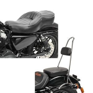 Set: Doppel Sitzbank für Harley Sportster 1200 Custom 04-20 VM2 Sitz Craftride + Sissybar Tall Harley Sportster 1200 Custom 04-20 Craftride Rider-XXL chrom_1