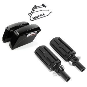 Set: Seitenkoffer für Harley Davidson Heritage Softail Classic 88-17 Craftride inkl. Kofferträger schwarz + Sozius Fussrasten Set mit Halter für Harley Heritage Softail Classic 00-17 BL1 s Craftride_1