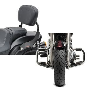 Set: Sissy Bar für Harley Davidson Fat Boy 07-17 CXS schwarz Craftride + Sturzbügel für Harley Davidson Fat Boy 2000-2017 Craftride Mustache chrom_1