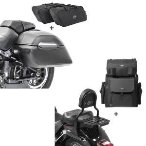 Set: Set Seitenkoffer + Innentaschen für Harley Fat Boy/ 114 Craftride K3 + Sissy Bar CL Fix + Hecktasche XL für Harley Fat Boy 07-17 mit Gepäckträger schwarz Craftride_1