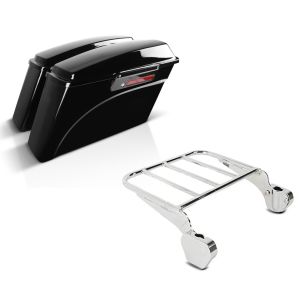 Set: Seitenkoffer für Harley Davidson Road King Classic (FLHRC/I) 98-13 Black Latch Craftride + Gepäckträger für Sissy Bar für Harley Road King Classic 98-06 chrom Craftride_1