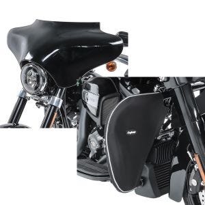 Set: Batwing Verkleidung für Harley Davidson Dyna Switchback / Road King 94-21 Craftride schwarz + Sturzbügel Spritzschutz für Harley Road King 94-21 Beinwärmer Craftride_1