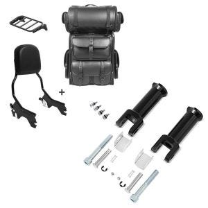 Set: Sissybar + Hecktasche LX für Harley Breakout / 114 18-20 R1 mit Gepäckträger schwarz Craftride + Sozius Fussrasten-Halter für Harley Davidson Softail 18-21 Craftride schwarz_1