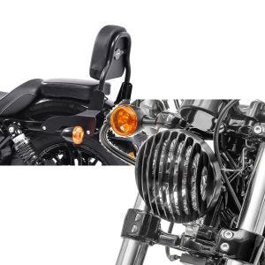 Sett: Sissy bar CSS Fix egnet for Harley Davidson Sportster Forty-Eight 48 10-20 sort Craftride + frontlysgrill egnet for Harley Davidson Sportster Forty-Eight 48 10-20 svart fra Craftride