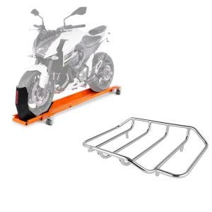 Set: Rangierschiene Harley Road King / Classic ConStands Smart-Mover mit Wippe orange + Gepäckträger für Harley-Davidson Road King chrom Craftride_1