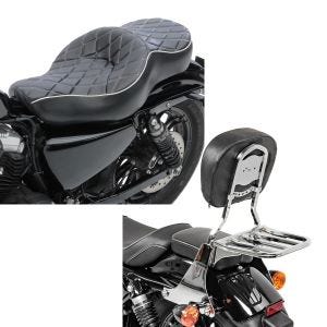 Set: Doppel Sitzbank für Harley Davidson Sportster 1200 T Superlow 14-20 DB1 Sitz Craftride + Sissybar Harley Sportster 1200 T Superlow 14-20 Craftride Fast Driver-S inkl. Gepäckträger chrom_1