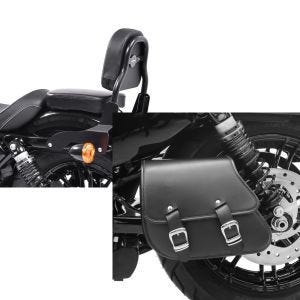 Set: Sissy Bar CSS Fix für Harley Davidson Sportster Forty-Eight 48 10-20 schwarz Craftride + Schwingentasche + Halter für Harley Sportster Forty-Eight 48 10-20 Craftride_1
