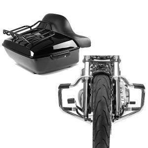 Set: Topcase King NHB für Harley Softail Low Rider / S schwarz Craftride + Sturzbügel Mustache für Harley Davidson Softail 18-21 Schutzbügel 32mm chrome Craftride_1