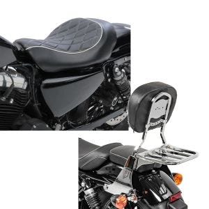 Set: Solo Sitz für Harley Sportster 883 Iron 09-20 Craftride SR4 Sitzbank + Sissybar Harley Sportster 883 Iron 09-20 Craftride Fast Driver-S inkl. Gepäckträger chrom_1