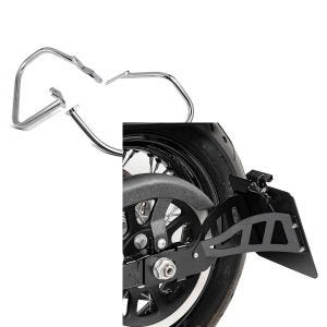 Set: Satteltaschen Schutzbügel für Harley Davidson Softail 00-17 chrom Craftride + Seitlicher Kennzeichenhalter für Harley Davidson Softail Standard 99-05 Craftride schwarz_1