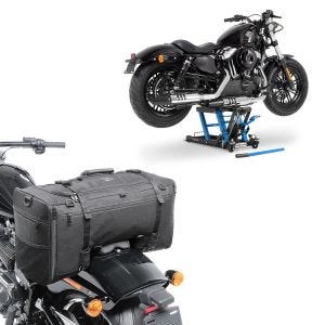 Set: Hebebühne Harley Davidson Rocker / C Motorradheber ConStands Mid-Lift L in blau + Hecktasche für Harley Rocker / C (FXCWC) SQ1 Craftride 52l schwarz_1