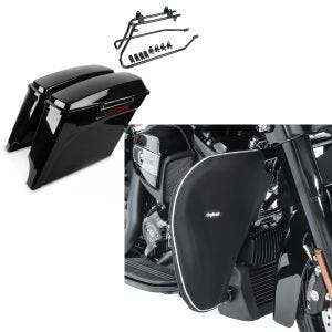 Set: Seitenkoffer für Harley Davidson Heritage Softail Classic 88-17 Craftride Stretched LB inkl. Kofferträger + Sturzbügel Spritzschutz für Harley Davidson Heritage Softail Classic 88-17 Beinwärmer Craftride BT2_1