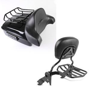 Set: Topcase Chopped für Harley Street Glide 14-21 CB3 schwarz Craftride + Sissybar Harley Street Glide (FLHX) 09-21 Craftride Fast Driver-L Flex inkl. Gepäckträger schwarz_1
