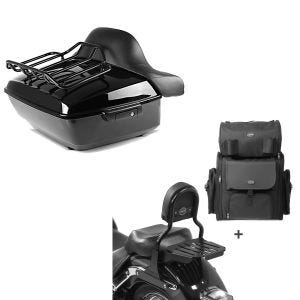 Set: Topcase King NHB für Harley Fat Boy / 114 schwarz Craftride + Sissy Bar CL Fix + Hecktasche XL für Harley Fat Boy 07-17 mit Gepäckträger schwarz Craftride_1