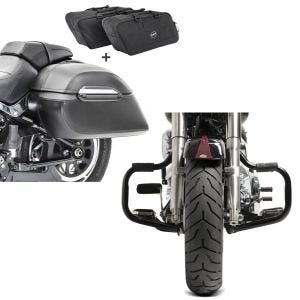 Set: Set Seitenkoffer + Innentaschen für Harley Fat Boy Special/ Lo Craftride K3 + Sturzbügel für Harley Davidson Fat Boy Special 2010-2017 Craftride Mustache schwarz_1