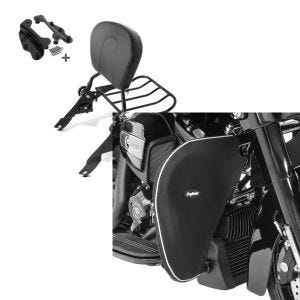 Set: Sissy Bar + Gepäckträger + Docking-Kit für Harley Street Glide 09-13 schwarz Craftride + Sturzbügel Spritzschutz für Harley Street Glide 06-21 Beinwärmer Craftride_1