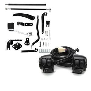 Set: Vorverlegte Fussrastenanlage für Harley Dyna Modelle 06-17 Craftride RR1 + Lenkerschalter für Harley Davidson Dyna Super Glide Custom 05-11 Lenkerarmatur schwarz Craftride_1
