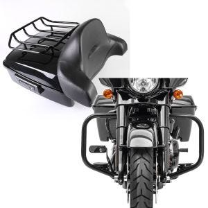 Set: Topcase Chopped für Harley Street Glide 14-21 CB3 schwarz Craftride + Sturzbügel für Harley Davidson Street Glide 09-21 Craftride TR2 schwarz_1