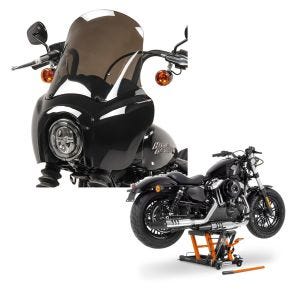 Set: Lampenmaske MG5 für Harley Softail Street Bob 18-20 Lampen Verkleidung rauchgrau Craftride + Hebebühne Harley Davidson Softail Street Bob ConStands Mid-Lift L in orange_1