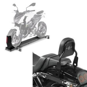 Set: Rangierschiene Harley Dyna Fat Bob ConStands Smart-Mover mit Wippe grau + Sissy Bar CSS Fix für Harley Dyna Fat Bob 10-17 schwarz Craftride_1