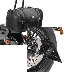 Set: Hecktasche für Harley Sportster 883 / Custom Gepäckrolle Craftride RB1 24-30Ltr + Kennzeichenhalter seitlich S für Harley Sportster 883 04-10 schwarz Craftride_1