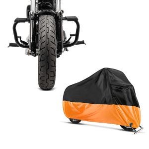 Set: Sturzbügel für Harley Davidson Sportster 1200 Nightster (XL 1200 N) 08-12 Craftride Mustache schwarz + Abdeckplane Harley Sportster 1200 Custom / Nightster / Iron Craftride XL in schwarz-orange_1