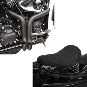 Set: Craftride Auspuff Harley Davidson Sportster 883 86-10 Drag Pipe schwarz + Solo Federsattel für Harley Davidson Sportster 883 BR11 Craftride_1