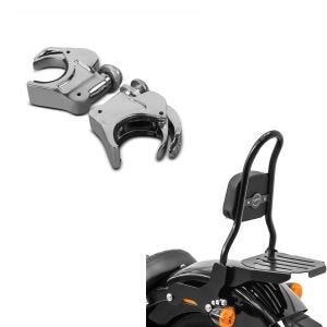 Set: Sissybar Harley Davidson Softail 18-21 Craftride Fast Rider-M inkl. Gepäckträger schwarz + Windschild Klammern 49mm für Harley-Davidson Softail Standard 20-21 Windschutzscheiben chrom Craftride_1
