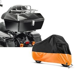 Set: Topcase für Yamaha XVS 650 A Drag Star Classic Craftride Missouri 43Ltr abschließbar + Abdeckplane Yamaha XV 950 - XVS 650 A Drag Star Classic Craftride XXL in schwarz-orange_1
