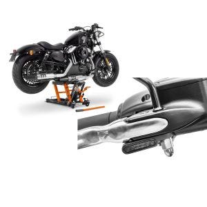 Set: Hebebühne Harley-Davidson Breakout / 114 ConStands Mid-Lift L in orange + LED Lenkerblinker für Harley Davidson Breakout / Fat Boy / 114 Lumitecs Blinker M2 getönt_1