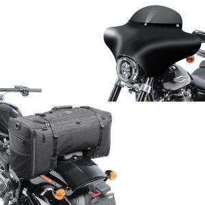 Set: Batwing Verkleidung MD8 für Harley Davidson Dyna Switchback / Wide Glide Craftride + Hecktasche für Harley Dyna Wide Glide SQ1 Craftride 52l schwarz_1