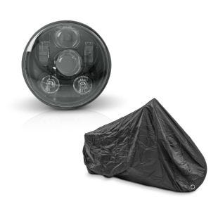 Set: Hauptscheinwerfer LED 5,75 Zoll für Harley Breakout 13-17 schwarz von Craftride + Abdeckplane Harley Breakout / 114 CVO Limited Craftride XXXL schwarz_1