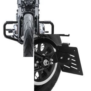 Set: Motorrad Sturzbügel Craftride Mustache II für Harley Davidson Softail 18-21 in schwarz + Seitlicher Kennzeichenhalter für Harley Softail Slim (FLSL) 18-21 Craftride S schwarz_1