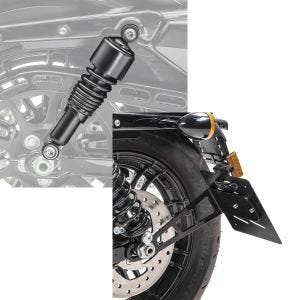 Set: Stoßdämpfer 10,5 Zoll Harley Sportster 883 Iron 09-20 Federbeine von Craftride schwarz + Kennzeichenhalter seitlich L für Harley Sportster 883 Iron 19-20 schwarz Craftride_1
