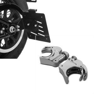 Set: Seitlicher Kennzeichenhalter für Harley Davidson Softail 18-21 Craftride schwarz + Windschild Klammern 49mm für Harley-Davidson Softail Standard 20-21 Windschutzscheiben chrom Craftride_1