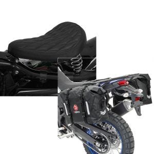 Set: Solo Federsattel für Royal Enfield Bullet BR11 Craftride + Satteltaschen Wasserdicht für Royal Enfield Bullet / Himalayan Bagtecs WP8 2x30L Seitentaschen_1