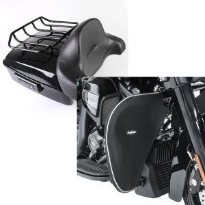 Set: Topcase Chopped für Harley Street Glide 14-21 CB3 schwarz Craftride + Sturzbügel Spritzschutz für Harley Street Glide 06-21 Beinwärmer Craftride_1
