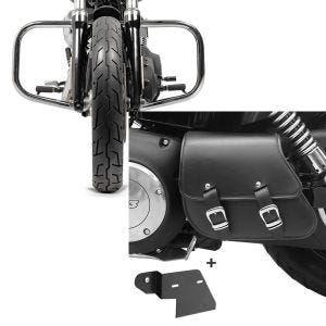Set: Sturzbügel für Harley Davidson Dyna Street Bob 06-17 Craftride DN1 chrom + Schwingentasche + Halter für Harley Dyna Street Bob 06-17 Craftride_1