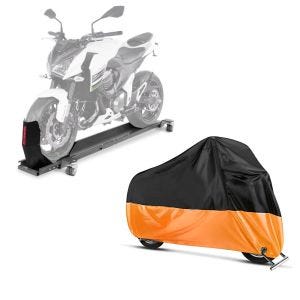 Set: Rangierschiene Harley Sportster Forty-Eight 48 / Special ConStands Smart-Mover mit Wippe grau + Abdeckplane Harley Sportster Forty-Eight 48 / Special Craftride XL in schwarz-orange_1