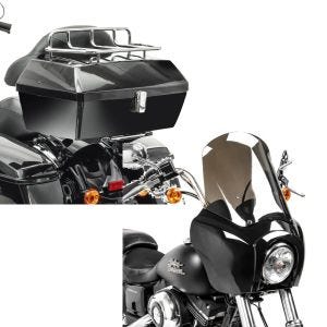 Set: Topcase für Harley Davidson Dyna Low Rider S Craftride Missouri 43Ltr abschließbar + Lampenmaske MG5 für Harley Dyna Low Rider / S 99-17 Lampen Verkleidung schwarz-rauchgrau Craftride_1