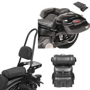 Set: Sissybar CSXL + Hecktasche LX für Indian Scout / Sixty 15-21 mit Gepäckträger Craftride + Seitenkoffer Set Indian Scout / Bobber / Sixty Craftride Delaware 33Ltr inkl Haltesatz schwarz_1