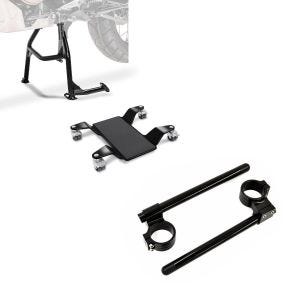 Set: Hauptständer + Rangierhilfe für Honda Africa Twin 1100 20-21 Constands Rangierplatte schwarz + Stummellenker 22mm Clip-On 43mm mit 30mm Erhöhung Lenker Zaddox Alu in schwarz_1