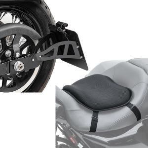 Set: Seitlicher Kennzeichenhalter für Yamaha XVS 650-1100 Drag Star 96-07 Craftride schwarz + Gel Sitzkissen Yamaha XVS 650 A Drag Star Classic Komfortkissen L Tourtecs schwarz_1