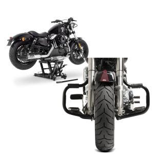 Set: Hebebühne Harley Davidson Fat Boy Special / Lo ConStands Mid-Lift L in schwarz + Sturzbügel für Harley Davidson Fat Boy Special 2010-2017 Craftride Mustache schwarz_1