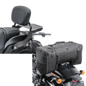 Set: Sissy Bar mit Gepäckträger für Harley Davidson Softail 2007-2017 schwarz CXS Craftride + Hecktasche für Harley Fat Boy Special/ Lo SQ1 Craftride 52l schwarz_1