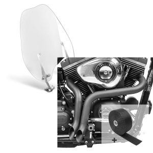 Set: Windschild Abnehmbar für Harley-Davidson Sportster 1200 Custom 96-10 Craftride + Set SA2 Auspuff Dragpipe und Hitzeschutzband für Harley Sportster 1200 Custom 96-20 Craftride_1