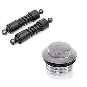 Set: Stoßdämpfer 11 Zoll Harley Sportster 883 Iron Federbeine von Craftride schwarz + Tankdeckel Pop-Up für Harley-Davidson Sportster 883 Iron 09-20 chrom Craftride_1